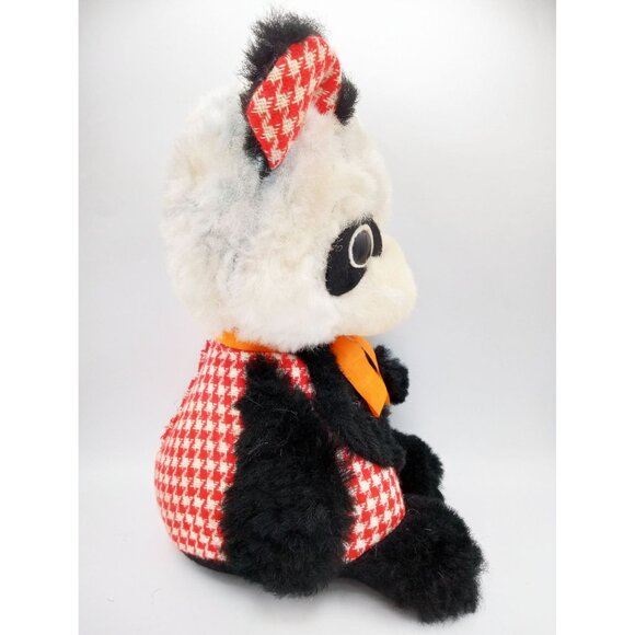 Gund Panda Vintage 1971 Plush Orange Bow Red Houndstooth Accents 13 Inches - Picture 7 of 16